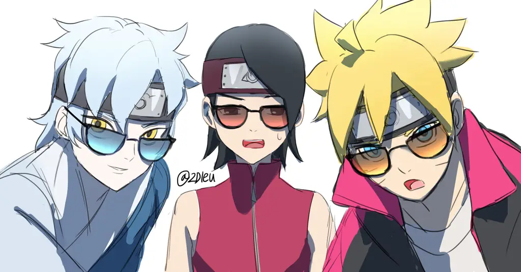 Boruto, Sarada, dan Mitsuki bekerja sama dalam sebuah misi.