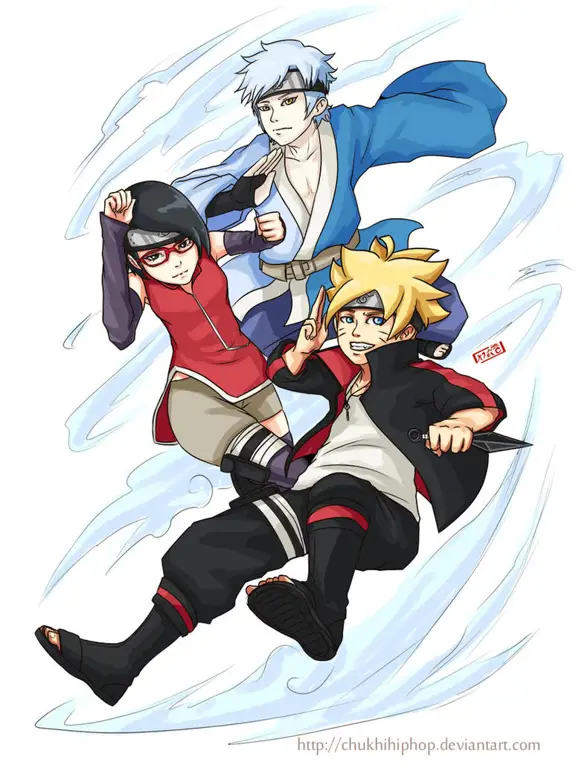 Boruto dan teman-teman satu timnya sedang berlatih