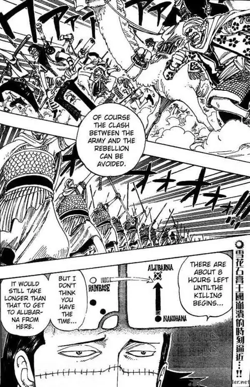 Nami, Usopp, dan Zoro membantu Luffy