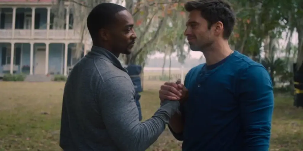 Kerjasama Sam dan Bucky Foto Sam Wilson dan Bucky Barnes dalam kostum mereka