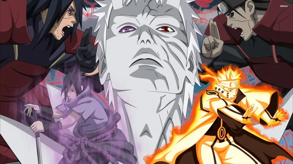 Gambar para karakter Naruto dalam pertarungan yang menegangkan