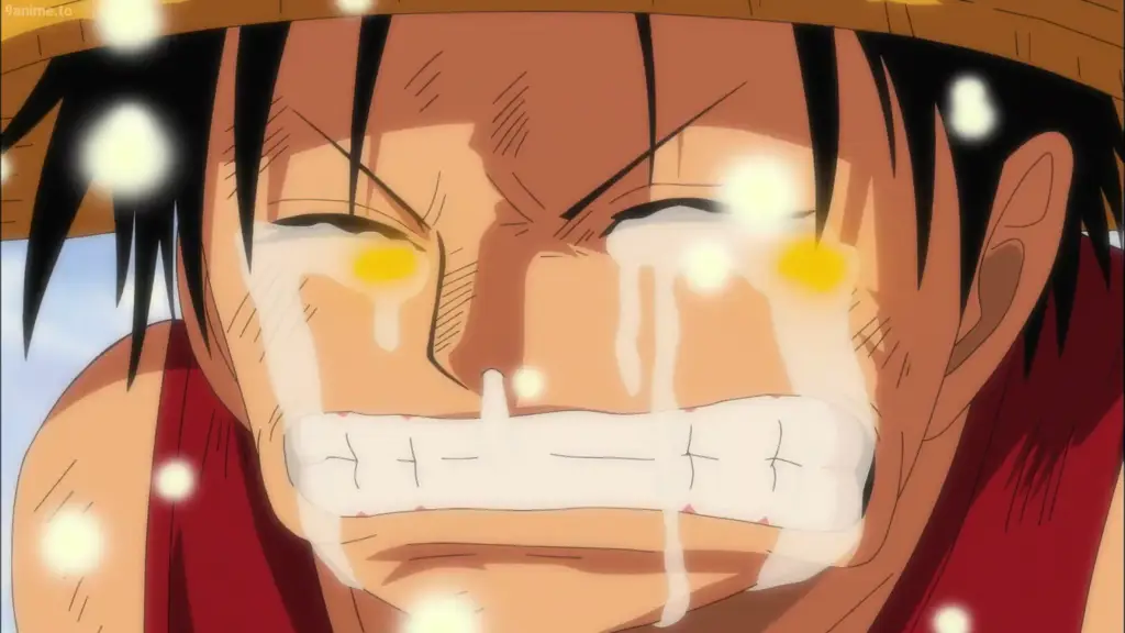 Luffy yang bersedih karena kematian Ace dalam film One Piece 3D2Y