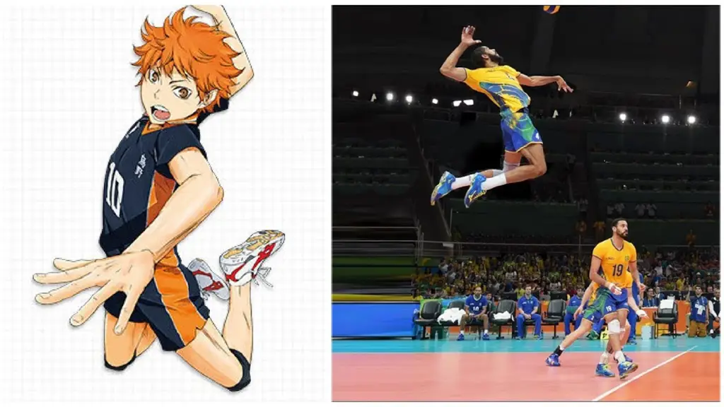 Adegan pertandingan voli yang seru dan penuh aksi dari anime Haikyuu!!