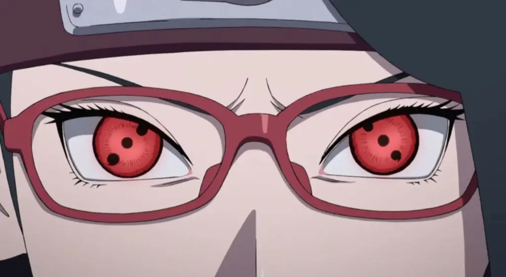 Mata Sharingan Sarada yang tajam dan penuh kekuatan