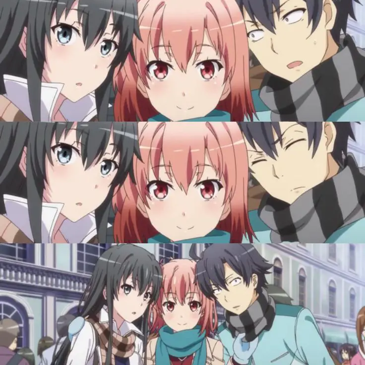 Gambar Hachiman, Yukino, dan Yui dalam Oregairu season 1