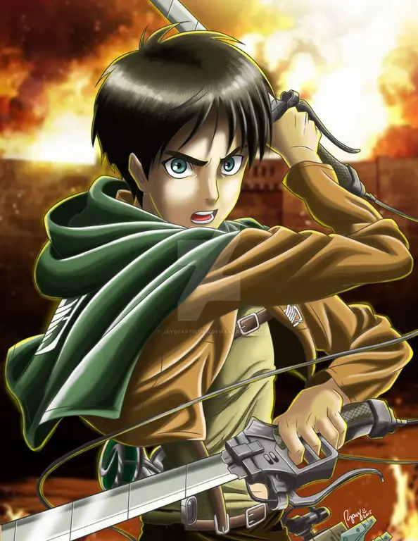 Eren, Mikasa, dan Armin dalam Shingeki no Kyojin season 1