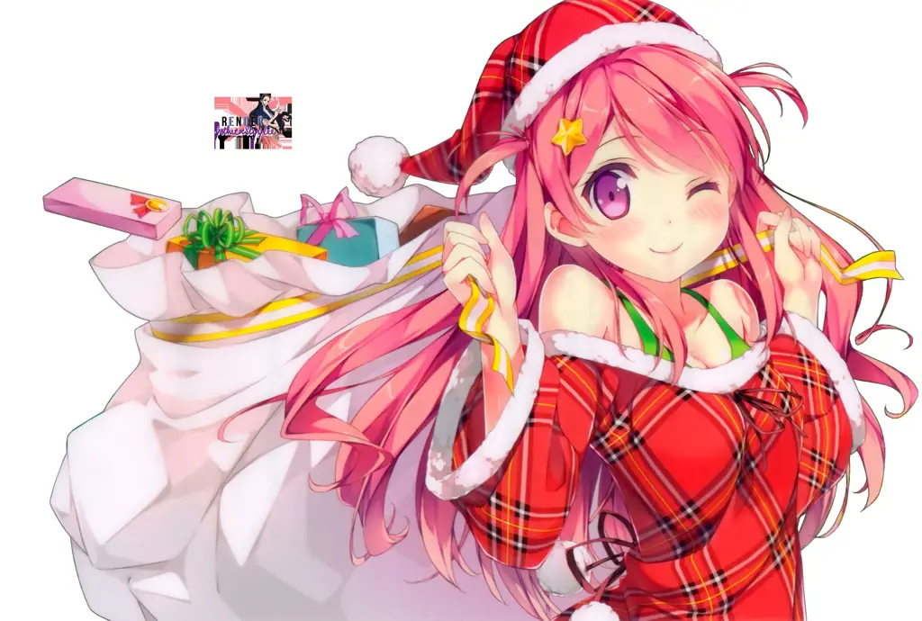 Berbagai macam ilustrasi gadis anime dengan tema Natal