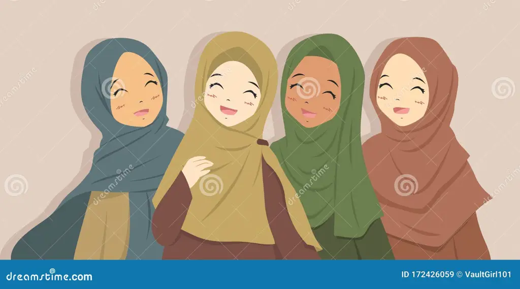 Gambar enam sahabat perempuan berhijab dengan beragam gaya dan kepribadian