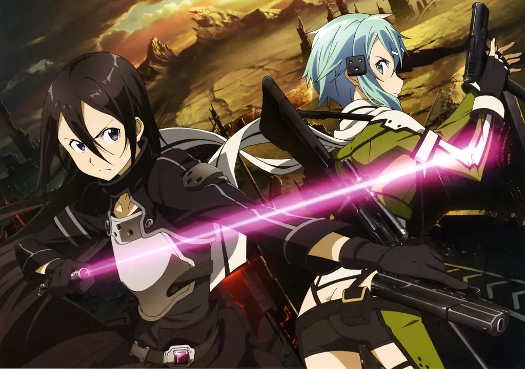 Gambar Kirito dan Sinon dalam Sword Art Online II Episode 21