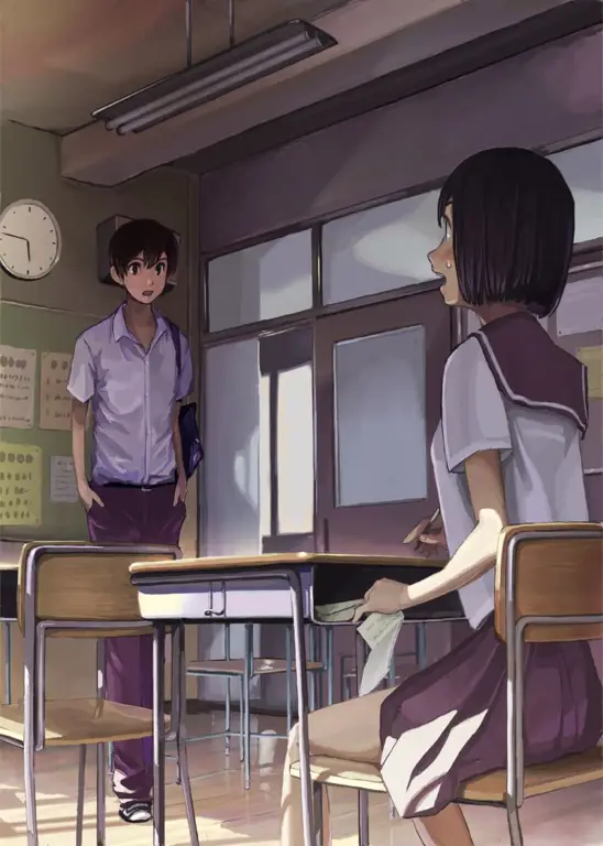 Pasangan anime romantis dengan seragam sekolah