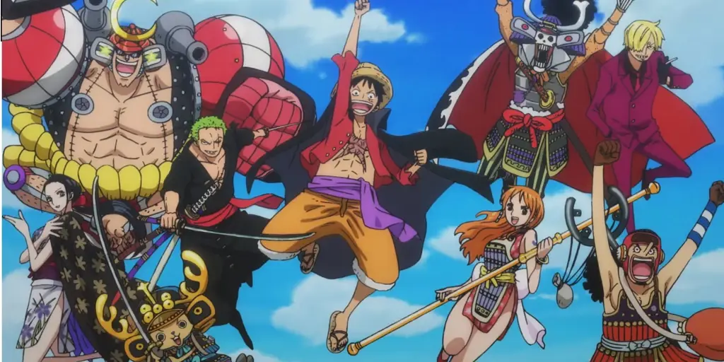 Puncak alur cerita Wano di One Piece, memperlihatkan pertarungan Luffy vs Kaido