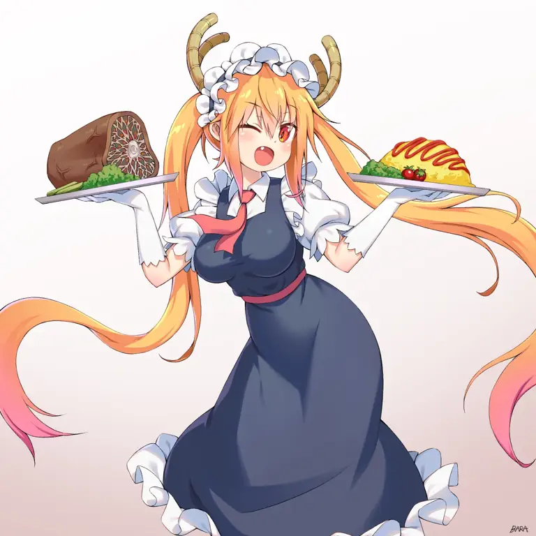 Kobayashi dan Tohru sedang berinteraksi di rumah