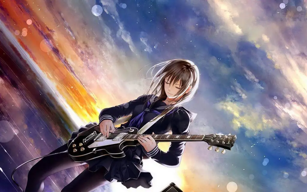 Gambar band gadis anime yang sedang bermain gitar