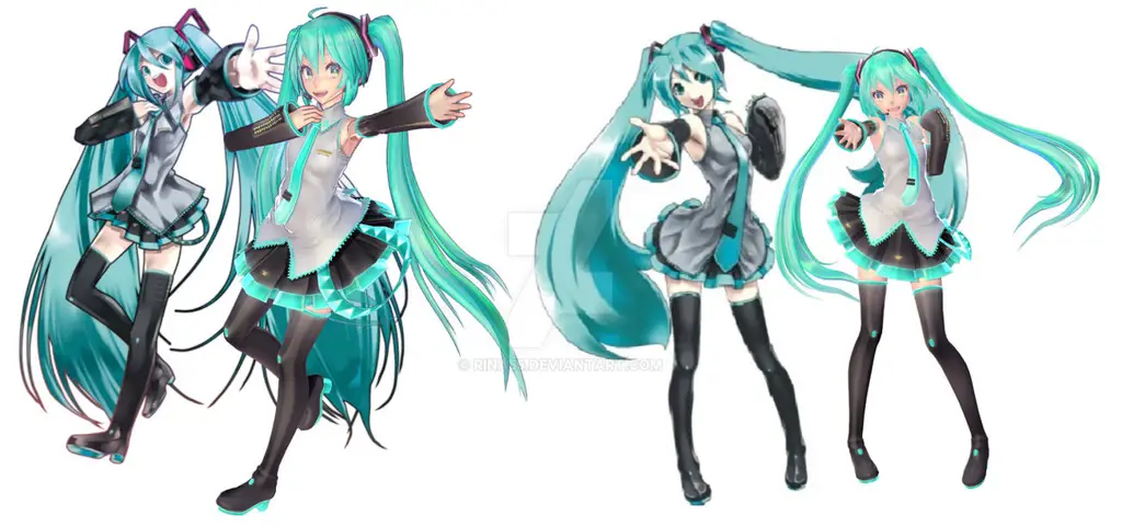 Gambar Hatsune Miku dengan berbagai pose karya penggemar