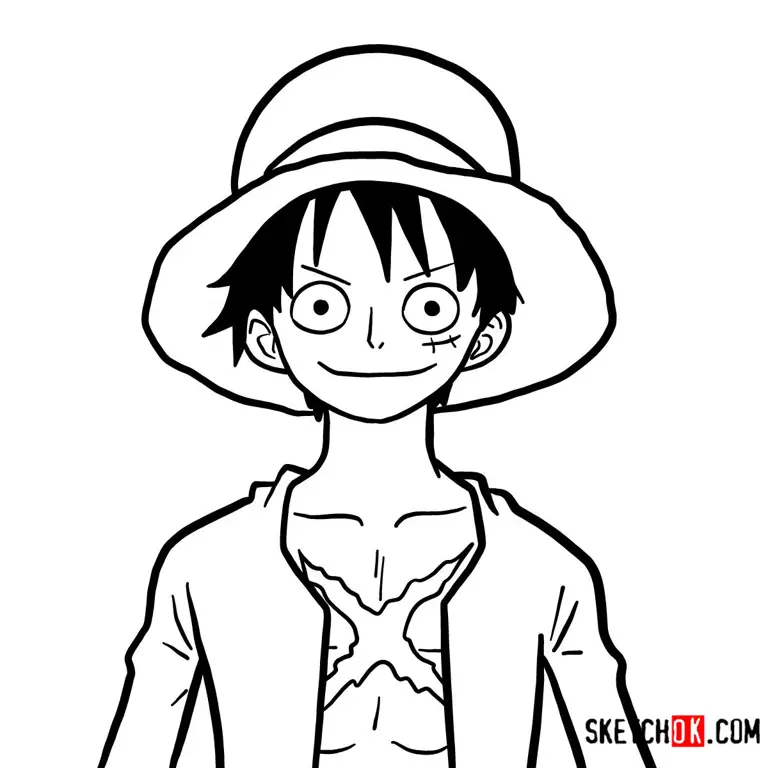 Gambar karakter One Piece dengan pensil