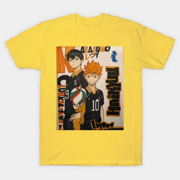 Berbagai desain kaos Haikyuu!! yang menampilkan karakter dan logo tim.