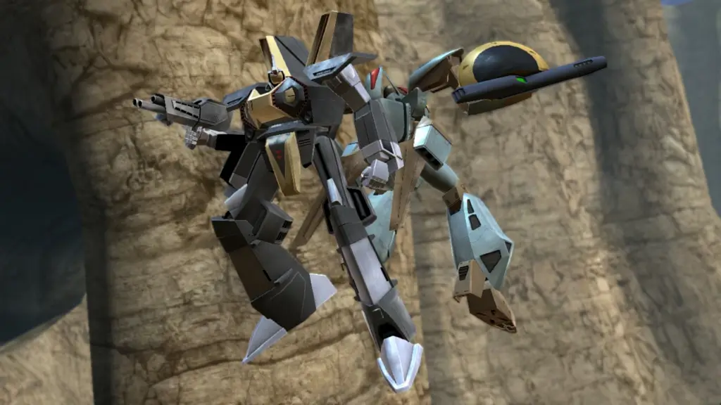 Gambar yang menampilkan berbagai Mobile Suit dari seri Gundam dalam Another Century's Episode: R.