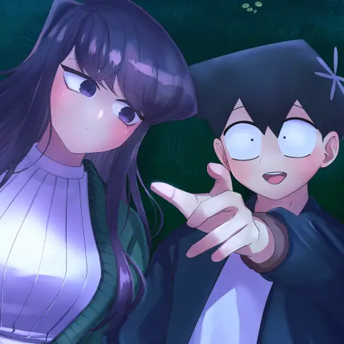 Gambar Komi Shouko dan Tadano Hitohito sedang berbincang tentang manga