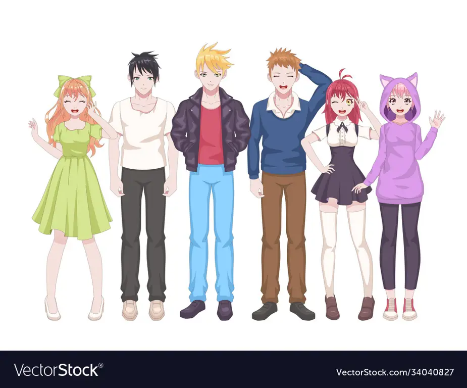 Gambar beragam anggota grup penggemar anime dari berbagai latar belakang.