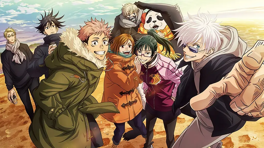 Para penggemar Jujutsu Kaisen sedang menonton bersama