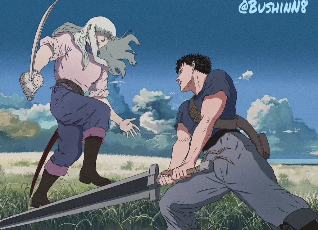 Guts dan Griffith dalam komik Berserk