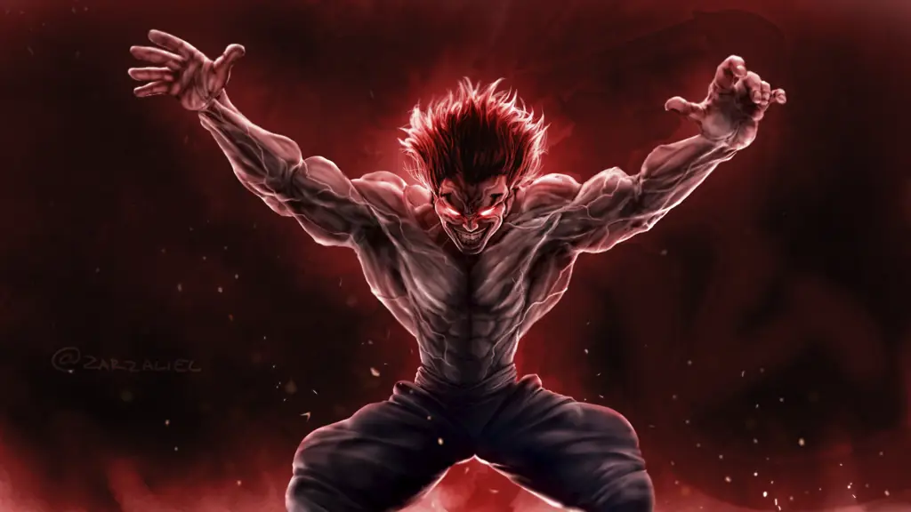 Gambar Baki Hanma dan Yujiro Hanma sedang bertarung