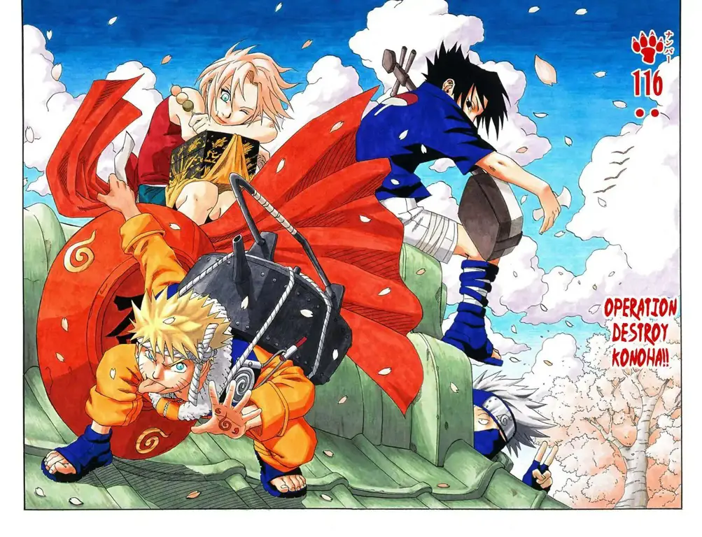 Gambar Naruto dan teman-temannya di Konoha yang hancur