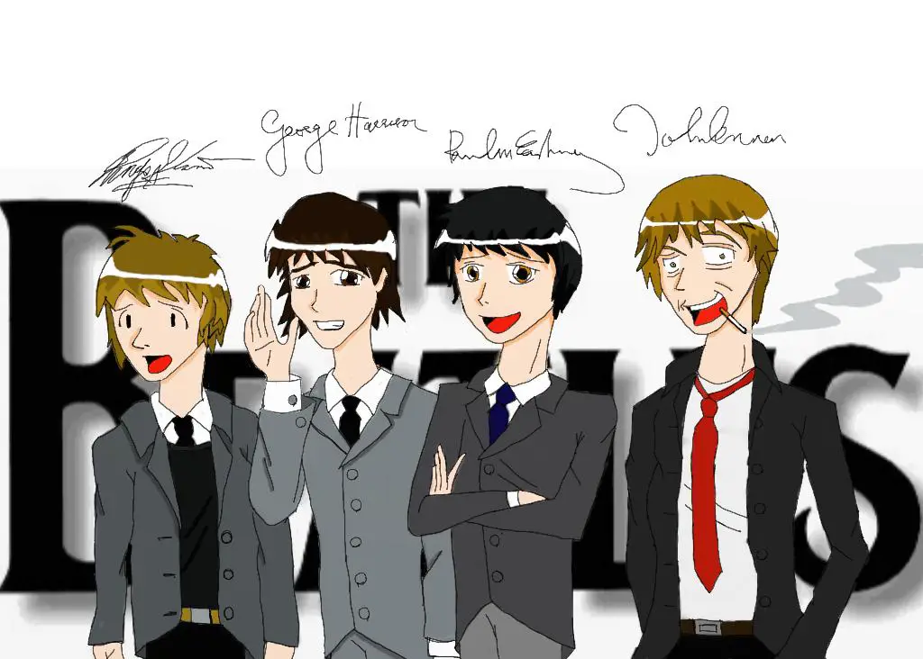 Ilustrasi gaya anime The Beatles