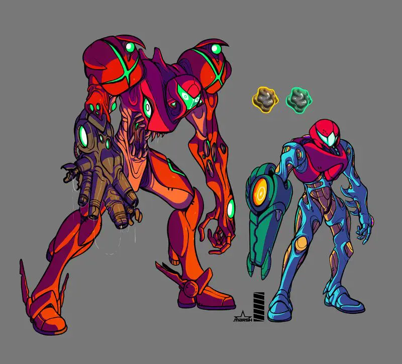 Konsep seni anime Samus Aran dari game Metroid