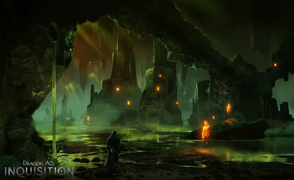 Langit malam di Dragon Age: Inquisition dengan konstelasi