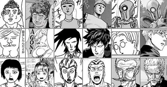 Gambar perbandingan ekspresi wajah berbagai karakter One Punch Man