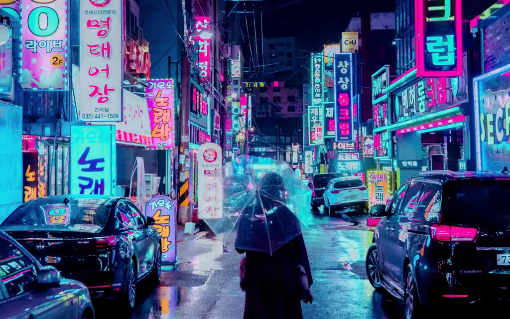 Adegan malam kota anime dengan penerangan neon