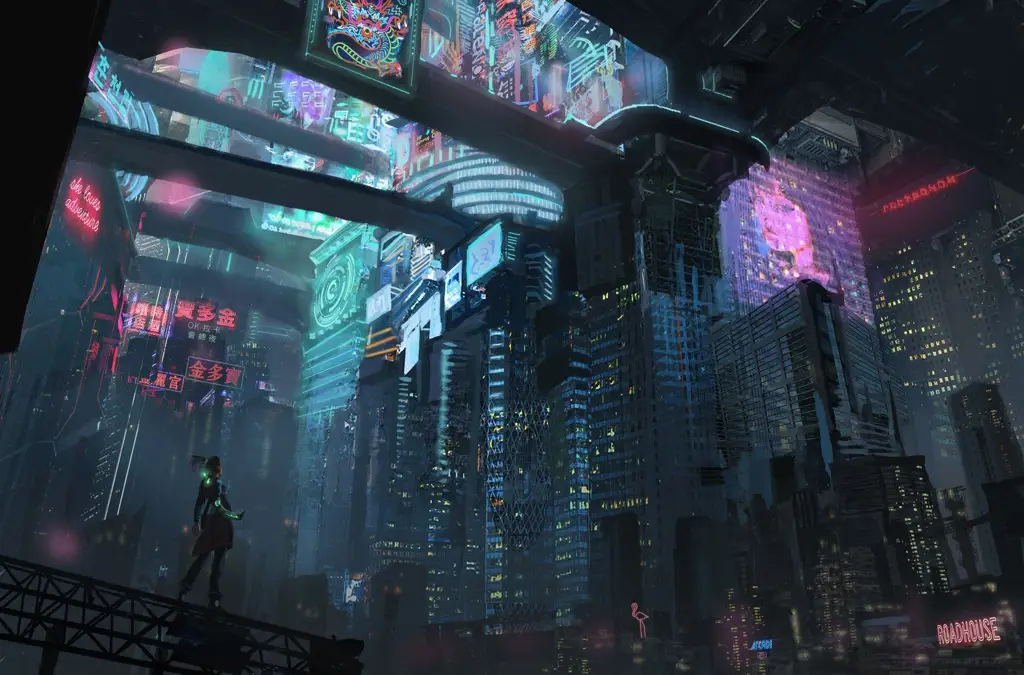 Kota Cyberpunk Anime Ilustrasi kota anime cyberpunk