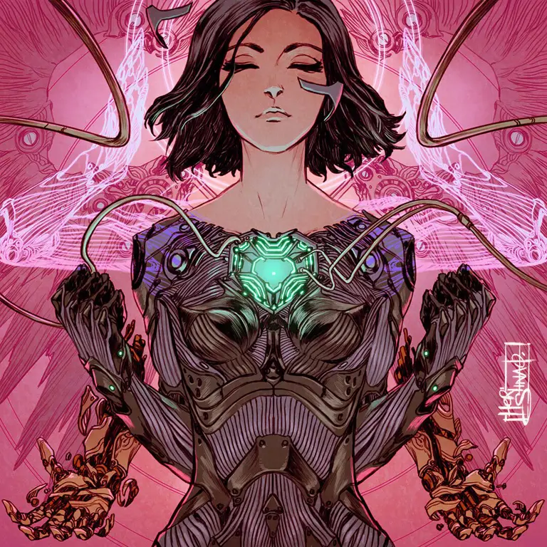 Ilustrasi kota cyberpunk tempat Alita tinggal