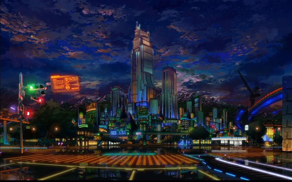 Kota Modern di Anime Gambar kota modern bergaya anime Jepang
