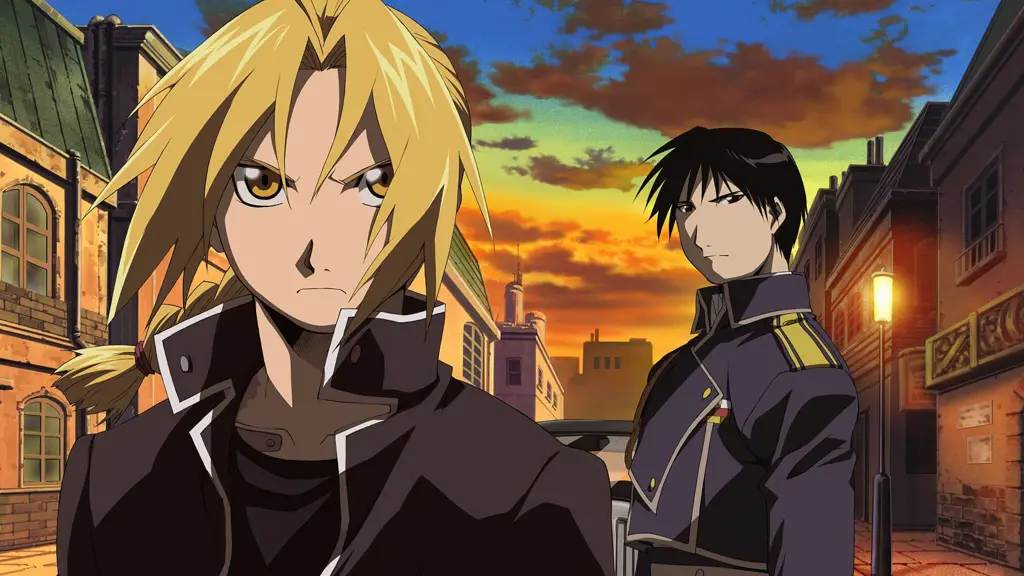 Screenshot dari anime Fullmetal Alchemist: Brotherhood yang menampilkan kualitas animasi yang tinggi.