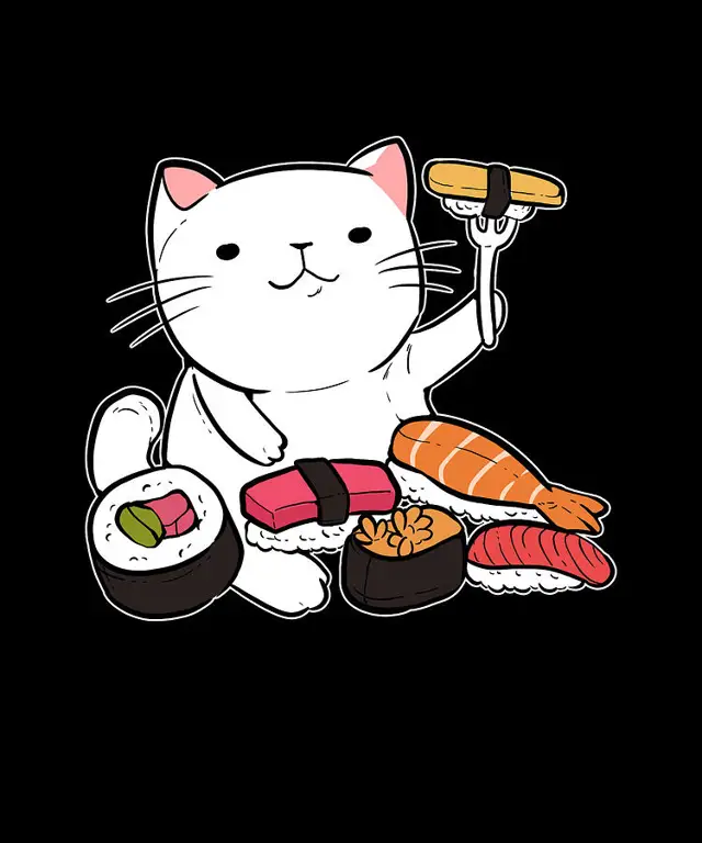 Kucing lucu sedang menikmati ramen