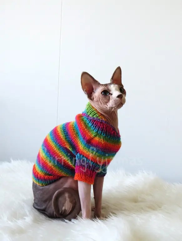 Kucing mengenakan sweter rajut