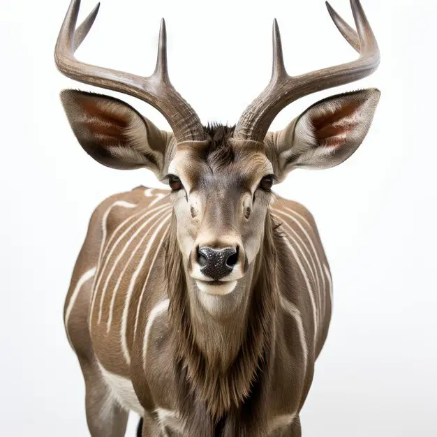 Seekor kudu besar dengan tanduk yang melingkar indah.