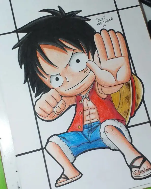 Berbagai pose sketsa Luffy yang dinamis dan ekspresif