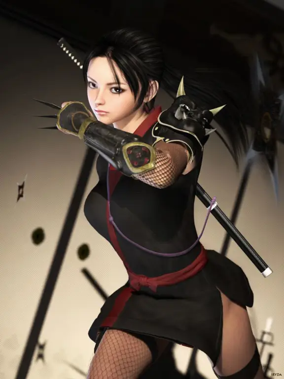 Ilustrasi seorang kunoichi dengan katana