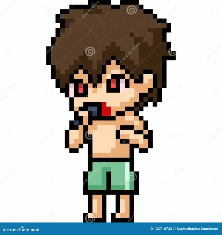 Contoh gambar anime pixel art 32x32 seorang laki-laki