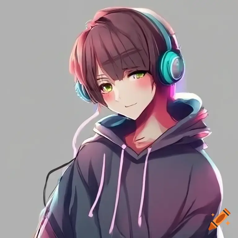 Gambar laki-laki anime dengan headphone