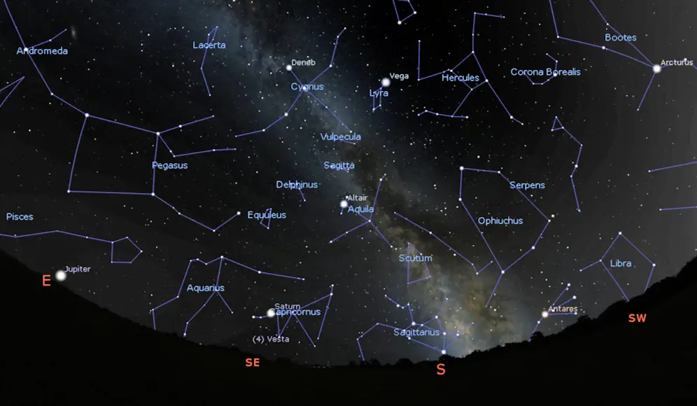 Gambar langit malam yang dipenuhi bintang dan bulan