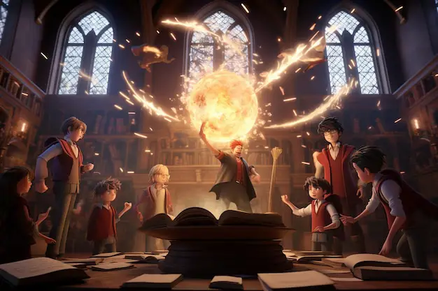 Ilustrasi latar akademi sihir dalam anime
