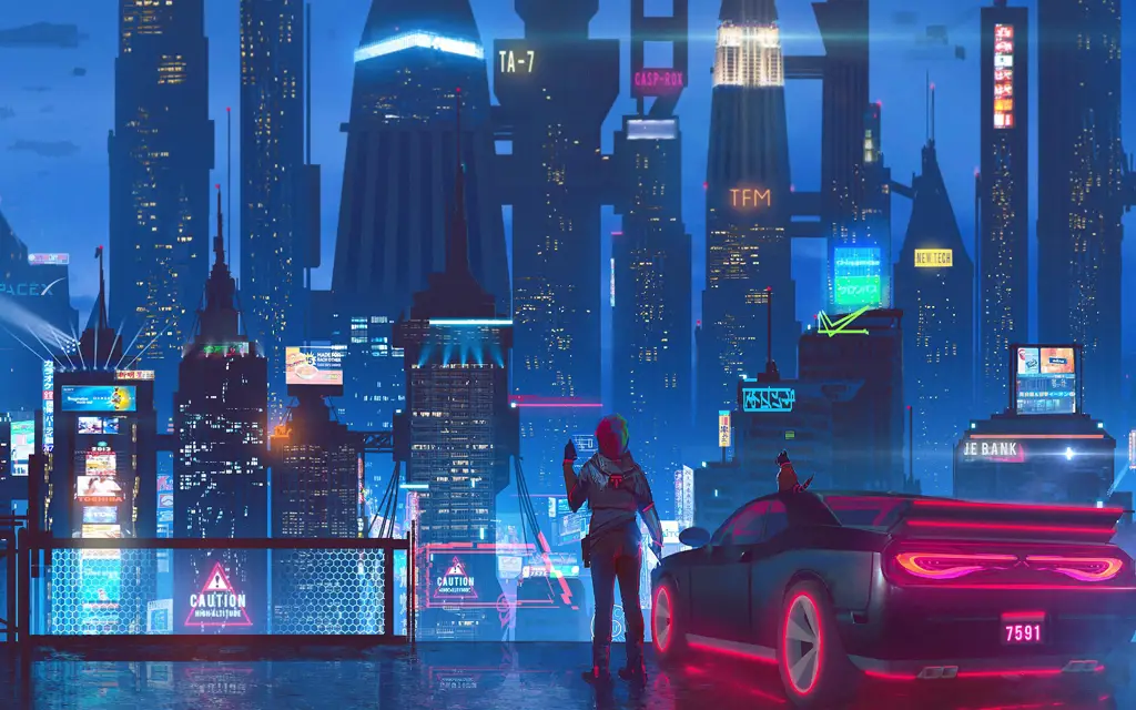 Gambar latar belakang anime cyberpunk dengan resolusi 4K