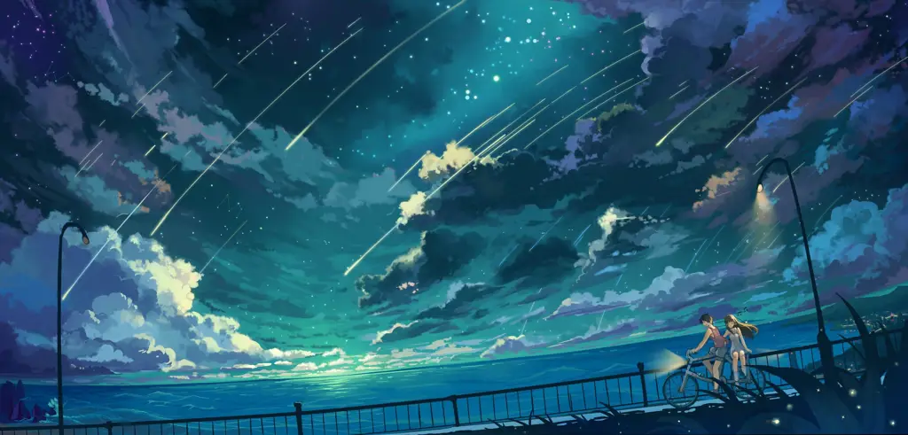 Latar belakang anime yang detail dan artistik Contoh latar belakang anime yang indah