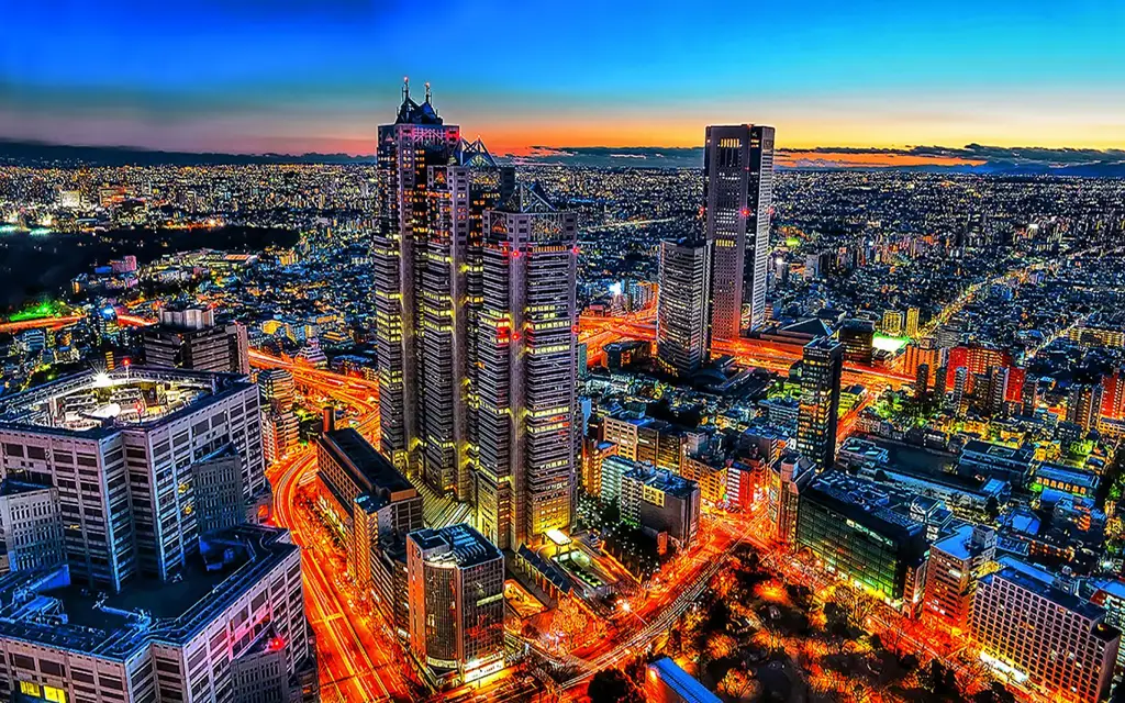 Pemandangan kota Tokyo di malam hari