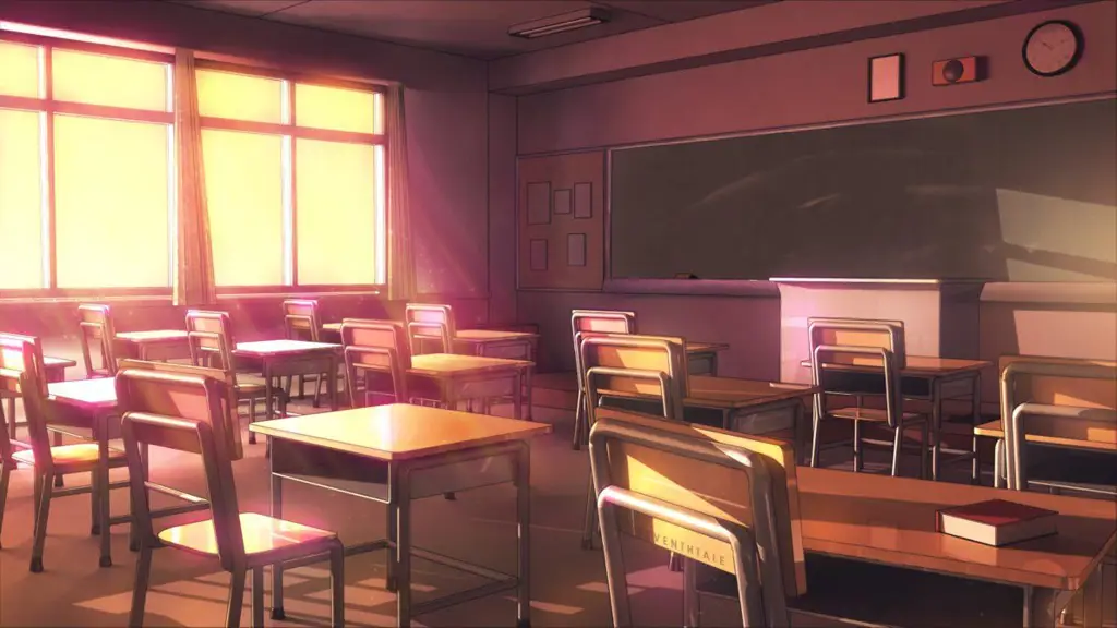 Gambar latar belakang pemandangan ruang kelas anime