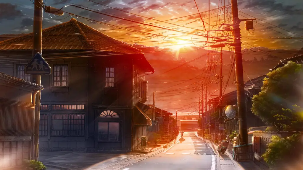 Gambar pemandangan anime yang indah sebagai latar belakang karakter.